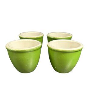 Vintage Chefsware Green Ramekins #141 Custard Egg Cups Set of 4 Stoneware Rare